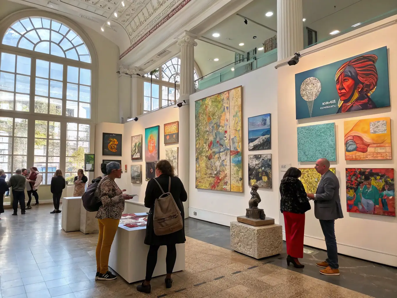 A photograph capturing the opening night of a SAM PHOTO exhibition, showcasing a diverse collection of images from local photographers. Attendees are seen admiring the artwork and engaging in conversations about the pieces.